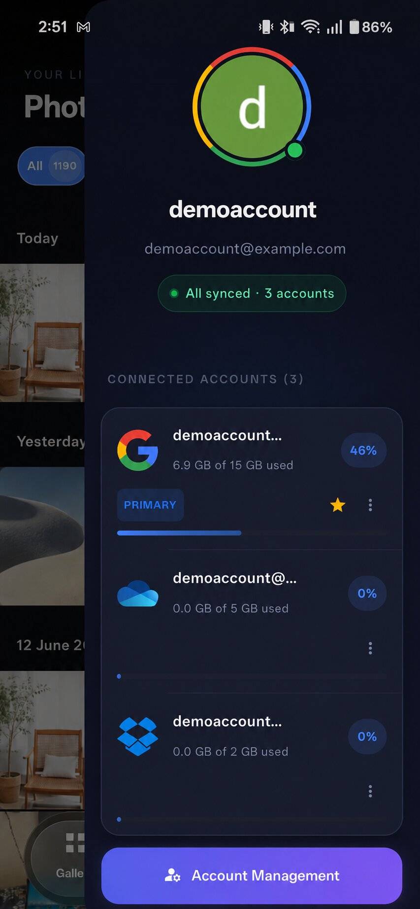 Cloud sync and upload account